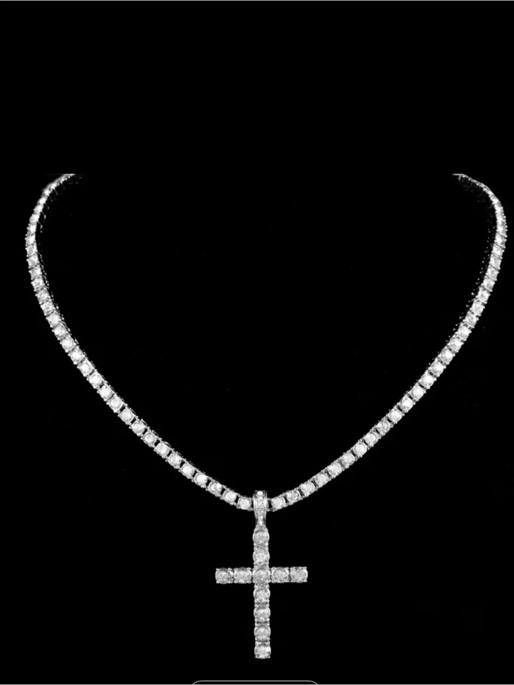 24 inches shiny Crystal Tennis Necklace with Cross Pendant chain 4mm white stone